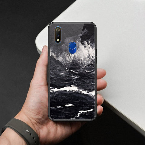 Realme 3 Pro Cover - Black Marble Series  - HQ Ultra Shine Premium Infinity Glass Soft Silicon Borders Case
