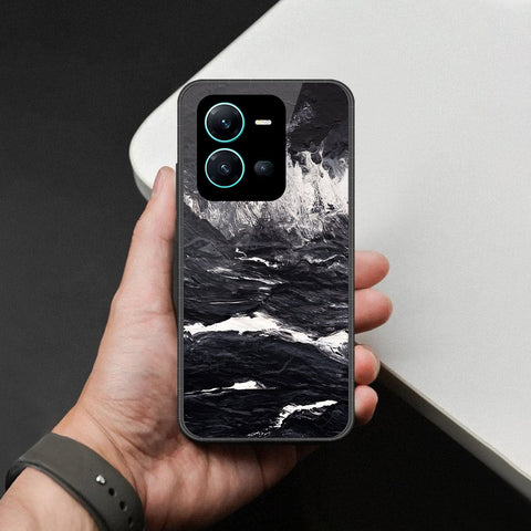 Vivo V25 5G Cover - Black Marble Series  - HQ Ultra Shine Premium Infinity Glass Soft Silicon Borders Case