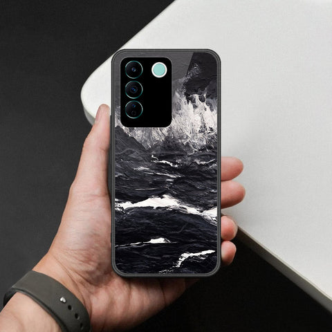 Vivo V27e Cover - Black Marble Series  - HQ Ultra Shine Premium Infinity Glass Soft Silicon Borders Case