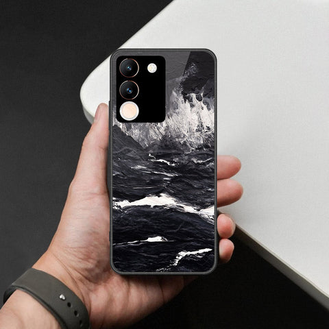Vivo V29e Cover - Black Marble Series  - HQ Ultra Shine Premium Infinity Glass Soft Silicon Borders Case