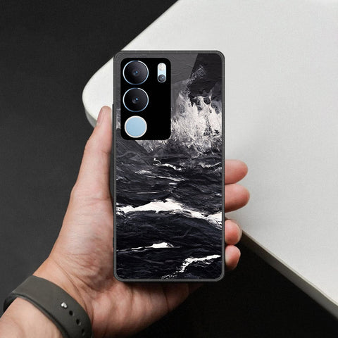 Vivo V29 Cover - Black Marble Series  - HQ Ultra Shine Premium Infinity Glass Soft Silicon Borders Case