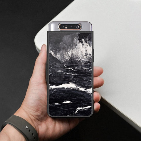 Samsung Galaxy A80 Cover - Black Marble Series  - HQ Ultra Shine Premium Infinity Glass Soft Silicon Borders Case