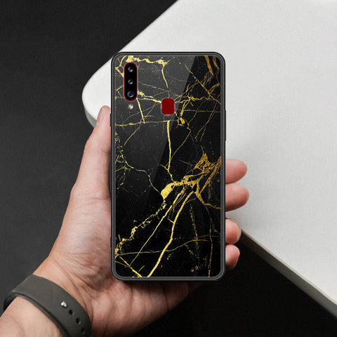 Samsung Galaxy A20s Cover - Black Marble Series  - HQ Ultra Shine Premium Infinity Glass Soft Silicon Borders Case