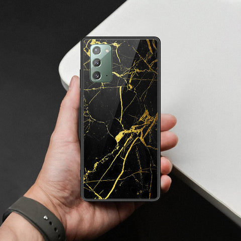 Samsung Galaxy Note 20 Cover - Black Marble Series  - HQ Ultra Shine Premium Infinity Glass Soft Silicon Borders Case