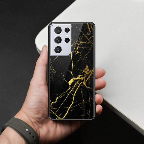 Samsung Galaxy S21 Ultra 5G Cover - Black Marble Series  - HQ Ultra Shine Premium Infinity Glass Soft Silicon Borders Case