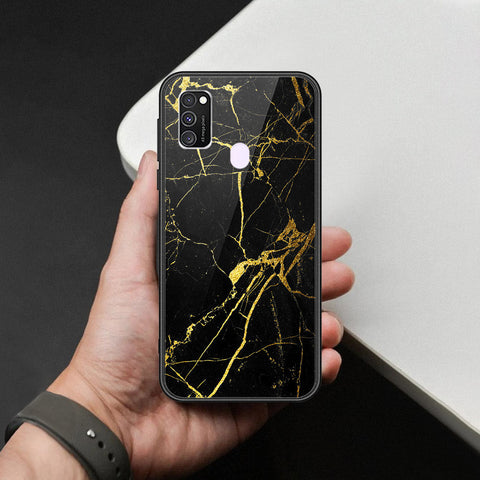 Samsung Galaxy M21 Cover - Black Marble Series  - HQ Ultra Shine Premium Infinity Glass Soft Silicon Borders Case