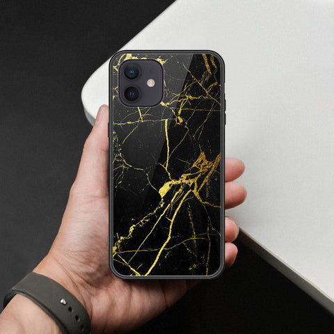iPhone 12 Mini Cover - Black Marble Series  - HQ Ultra Shine Premium Infinity Glass Soft Silicon Borders Case