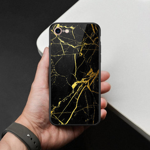 iPhone SE 2020 - Black Marble Series  - HQ Ultra Shine Premium Infinity Glass Soft Silicon Borders Case