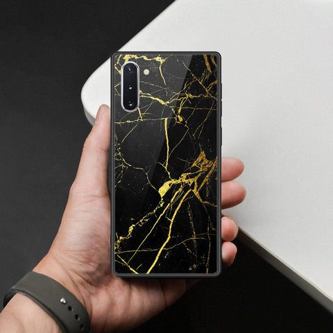 Samsung Galaxy Note 10 Cover - Black Marble Series  - HQ Ultra Shine Premium Infinity Glass Soft Silicon Borders Case