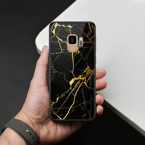 Samsung Galaxy S9 Cover - Black Marble Series  - HQ Ultra Shine Premium Infinity Glass Soft Silicon Borders Case
