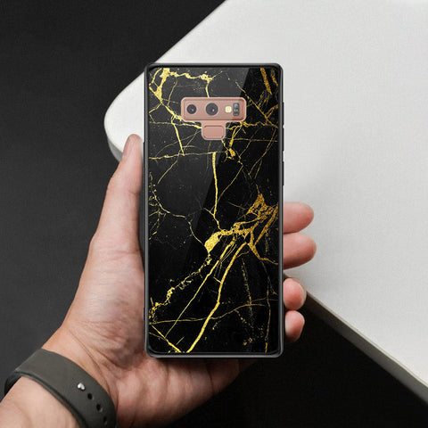 Samsung Galaxy Note 9 Cover - Black Marble Series  - HQ Ultra Shine Premium Infinity Glass Soft Silicon Borders Case