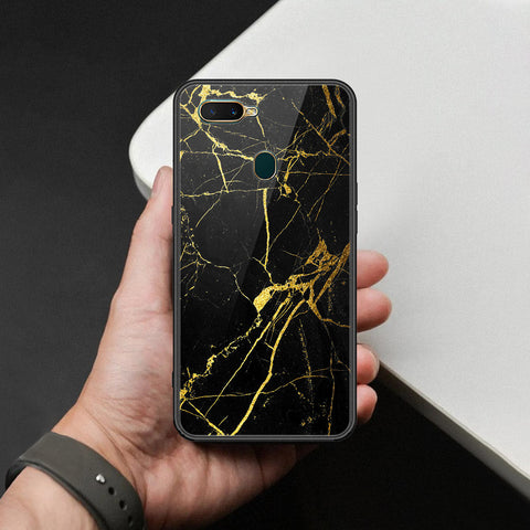 Oppo A7 Cover - Black Marble Series  - HQ Ultra Shine Premium Infinity Glass Soft Silicon Borders Case