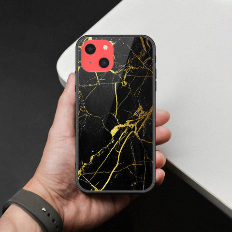 iPhone 13 Mini Cover - Black Marble Series  - HQ Ultra Shine Premium Infinity Glass Soft Silicon Borders Case