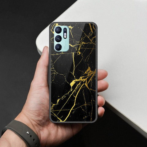 Oppo Reno 6 Cover - Black Marble Series  - HQ Ultra Shine Premium Infinity Glass Soft Silicon Borders Case