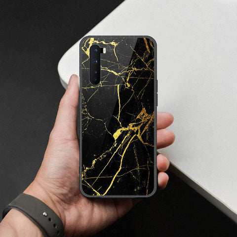 OnePlus Nord Cover - Black Marble Series  - HQ Ultra Shine Premium Infinity Glass Soft Silicon Borders Case