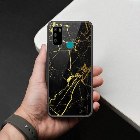 Infinix Hot 9 Play Cover - Black Marble Series  - HQ Ultra Shine Premium Infinity Glass Soft Silicon Borders Case