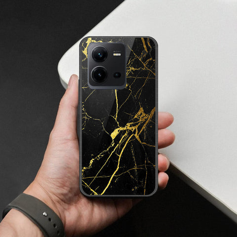Vivo V25e Cover - Black Marble Series  - HQ Ultra Shine Premium Infinity Glass Soft Silicon Borders Case
