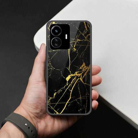 Vivo Y77 5G Cover - Black Marble Series  - HQ Ultra Shine Premium Infinity Glass Soft Silicon Borders Case