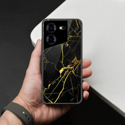 Tecno Pova 5 Pro Cover - Black Marble Series  - HQ Ultra Shine Premium Infinity Glass Soft Silicon Borders Case