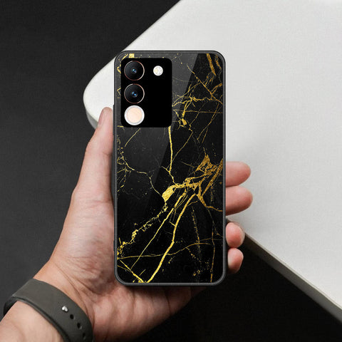 Vivo V29e Cover - Black Marble Series  - HQ Ultra Shine Premium Infinity Glass Soft Silicon Borders Case