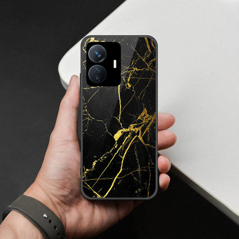 Vivo Y77e Cover - Black Marble Series  - HQ Ultra Shine Premium Infinity Glass Soft Silicon Borders Case