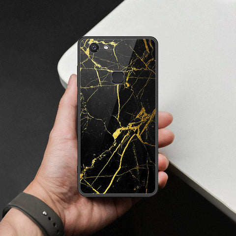 Vivo V7 Cover - Black Marble Series  - HQ Ultra Shine Premium Infinity Glass Soft Silicon Borders Case