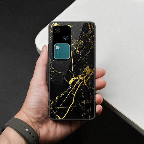Vivo S18 Cover - Black Marble Series  - HQ Ultra Shine Premium Infinity Glass Soft Silicon Borders Case