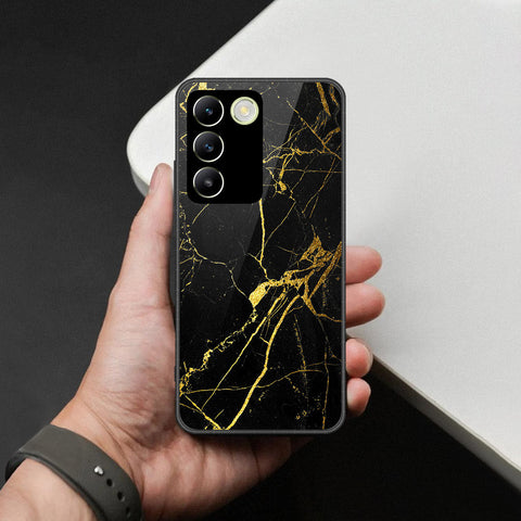 Vivo Y200e Cover - Black Marble Series  - HQ Ultra Shine Premium Infinity Glass Soft Silicon Borders Case