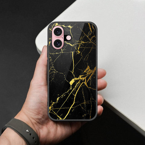 iPhone 16 - Black Marble Series  - HQ Ultra Shine Premium Infinity Glass Soft Silicon Borders Case