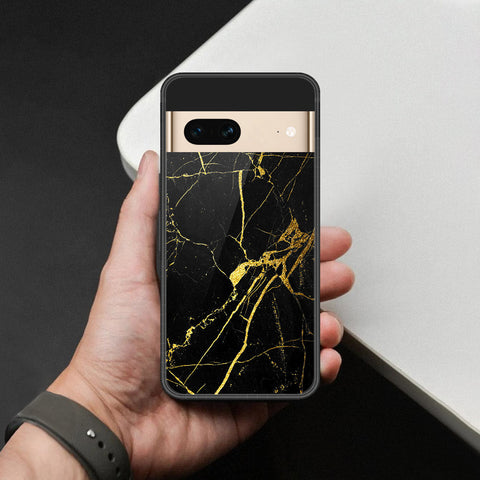 Google Pixel 7 Cover - Black Marble Series  - HQ Ultra Shine Premium Infinity Glass Soft Silicon Borders Case