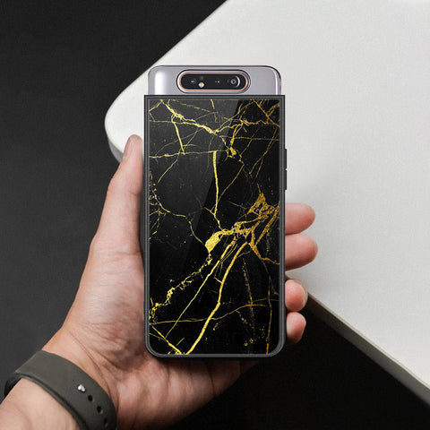 Samsung Galaxy A80 Cover - Black Marble Series  - HQ Ultra Shine Premium Infinity Glass Soft Silicon Borders Case