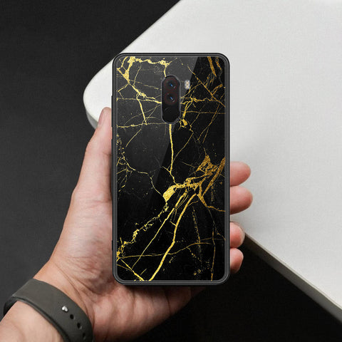 Xiaomi Pocophone F1 Cover - Black Marble Series  - HQ Ultra Shine Premium Infinity Glass Soft Silicon Borders Case