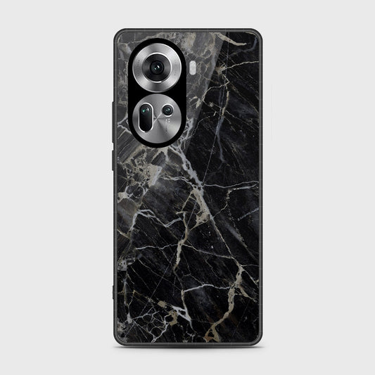 Oppo Reno 11 5G Cover- Black Marble Series - HQ Ultra Shine Premium Infinity Glass Soft Silicon Borders Case