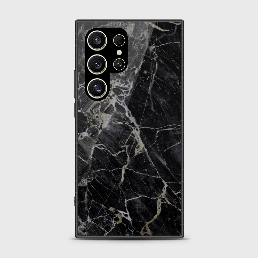 Samsung Galaxy S24 Ultra Cover- Black Marble Series - HQ Ultra Shine Premium Infinity Glass Soft Silicon Borders Case (Fast Delivery)