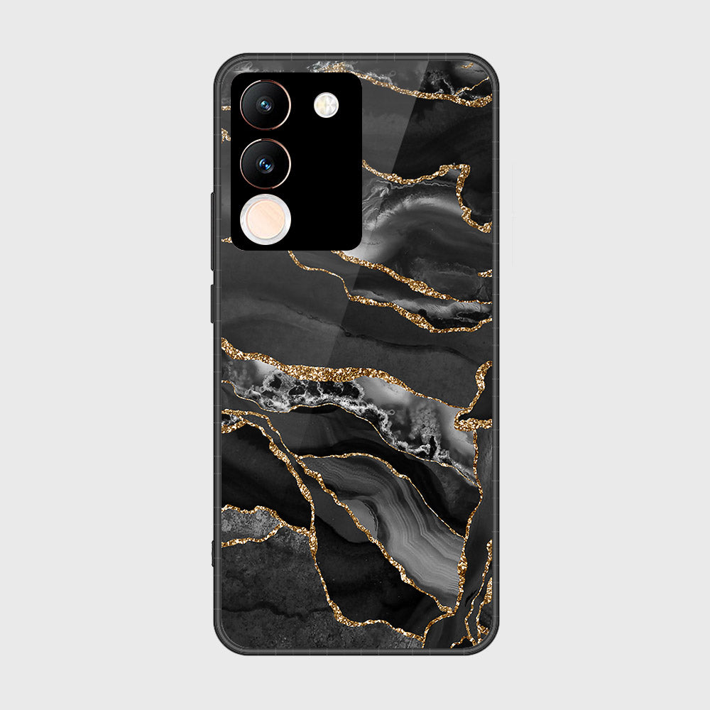 vivo V29e Cover- Black Marble Series - HQ Ultra Shine Premium Infinity Glass Soft Silicon Borders Case (Fast Delivery)