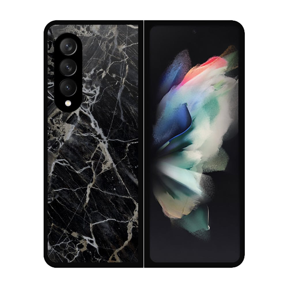 Samsung Galaxy Z Fold 3 5G Cover- Black Marble Series - D258  - HQ Premium Shine Durable Shatterproof Case - Soft Silicon Borders (Fast Delivery )