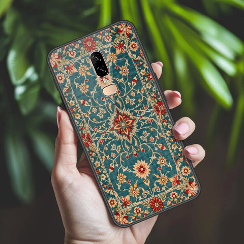 OnePlus 6 Cover - ONation Persian Rugs Series 2 - HQ Ultra Shine Premium Infinity Glass Soft Silicon Borders Case
