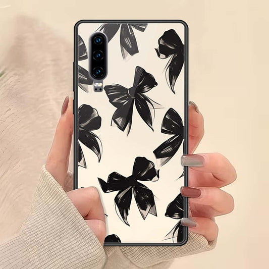 Huawei P30 Cover - ONation Bow Series - HQ Ultra Shine Premium Infinity Glass Soft Silicon Borders Case