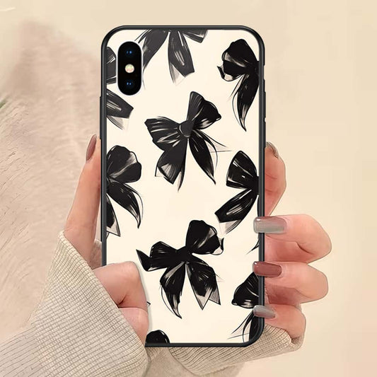 iPhone XS / X - ONation Bow Series - HQ Ultra Shine Premium Infinity Glass Soft Silicon Borders Case