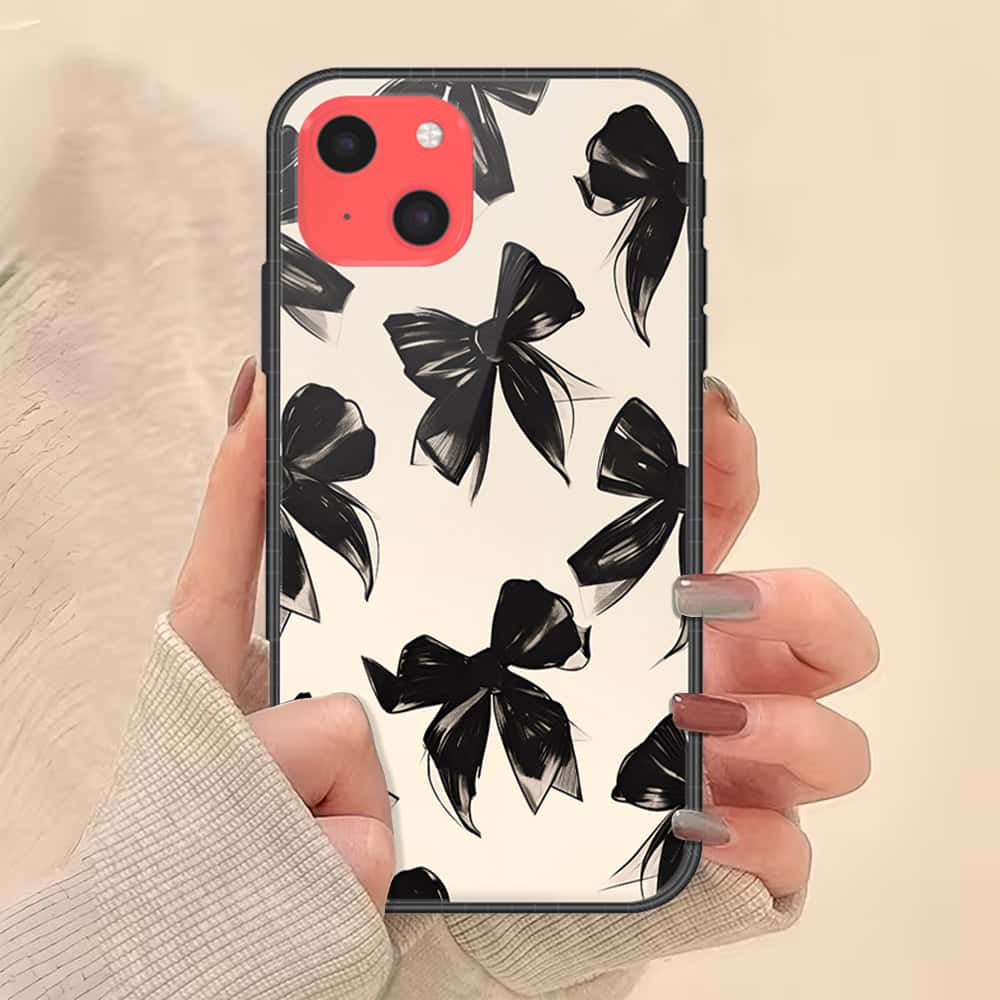 iPhone 13 Mini Cover - ONation Bow Series - HQ Ultra Shine Premium Infinity Glass Soft Silicon Borders Case