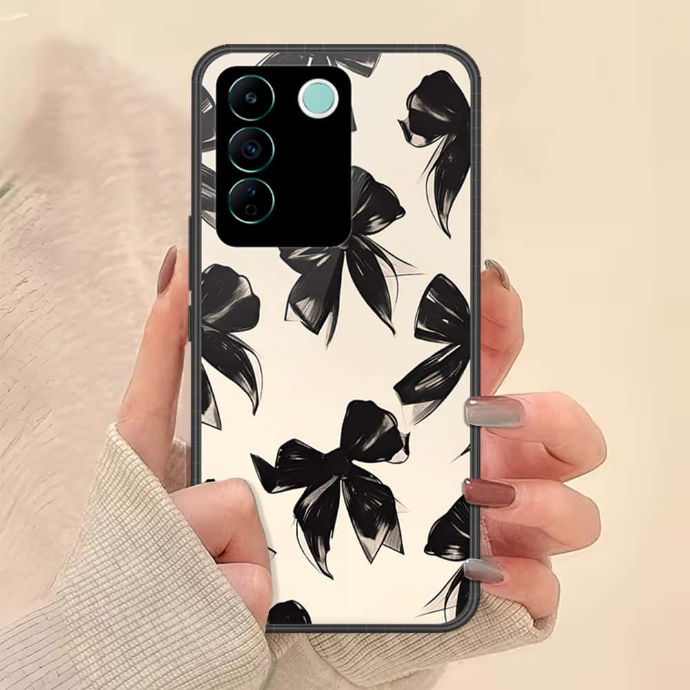 Vivo V27e Cover - ONation Bow Series - HQ Ultra Shine Premium Infinity Glass Soft Silicon Borders Case