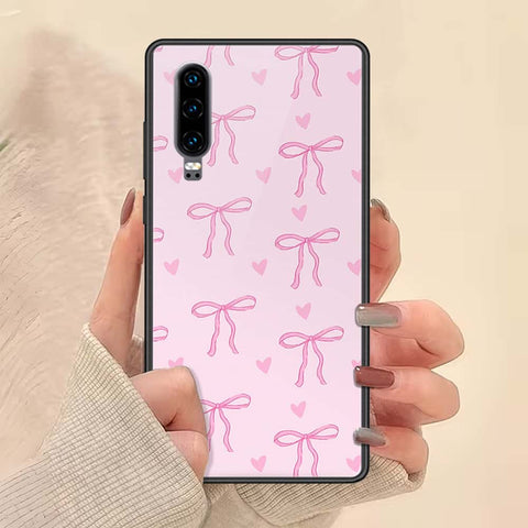 Huawei P30 Cover - ONation Bow Series - HQ Ultra Shine Premium Infinity Glass Soft Silicon Borders Case
