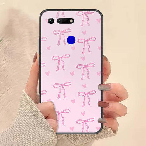 Huawei Honor View 20 Cover - ONation Bow Series - HQ Ultra Shine Premium Infinity Glass Soft Silicon Borders Case