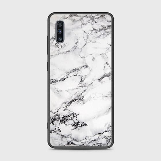 Samsung Galaxy A70s Cover - White Marble Series - HQ Ultra Shine Premium Infinity Glass Soft Silicon Borders Case