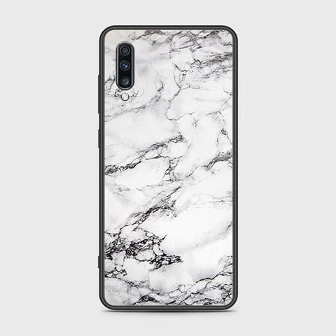 Samsung Galaxy A70s Cover - White Marble Series - HQ Ultra Shine Premium Infinity Glass Soft Silicon Borders Case