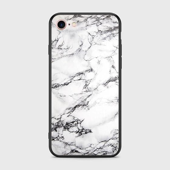 iPhone SE 2022 Cover - White Marble Series - D8 - HQ Ultra Shine Premium Infinity Glass Soft Silicon Borders Case ( Fast Delivery )