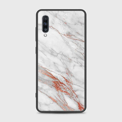 Samsung Galaxy A70s Cover - White Marble Series - HQ Ultra Shine Premium Infinity Glass Soft Silicon Borders Case