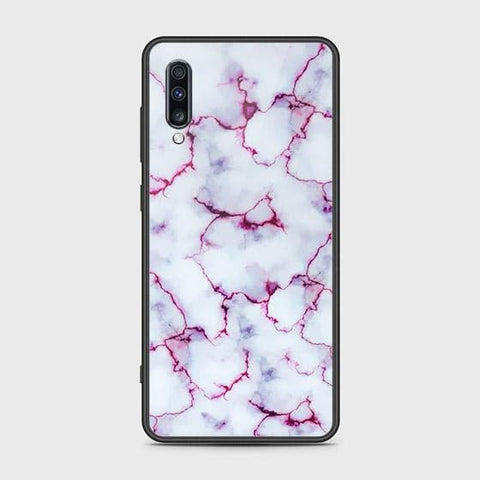 Samsung Galaxy A70s Cover - White Marble Series - HQ Ultra Shine Premium Infinity Glass Soft Silicon Borders Case
