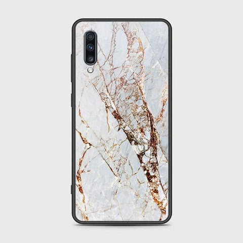 Samsung Galaxy A70s Cover - White Marble Series - HQ Ultra Shine Premium Infinity Glass Soft Silicon Borders Case