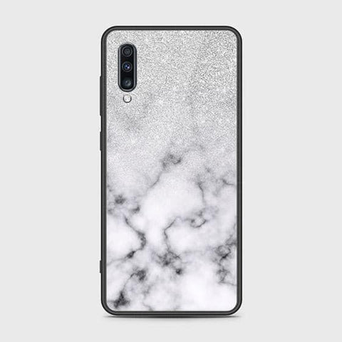 Samsung Galaxy A70s Cover - White Marble Series - HQ Ultra Shine Premium Infinity Glass Soft Silicon Borders Case